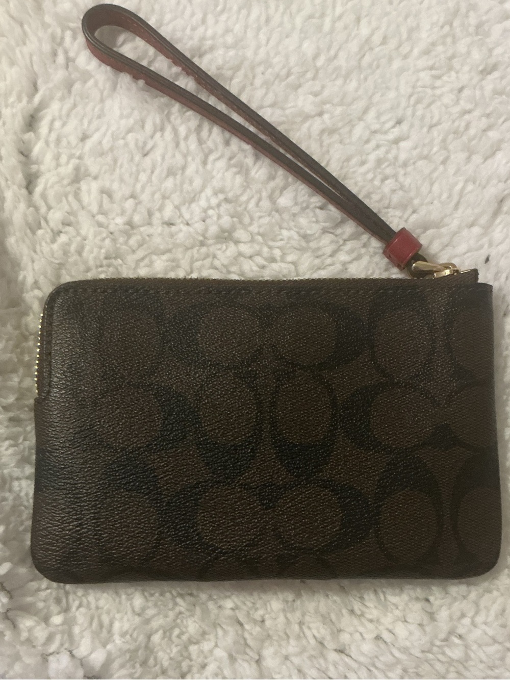 Coach Brown Signature Wristlet with Red Stripe NWT - Picture 4 of 7